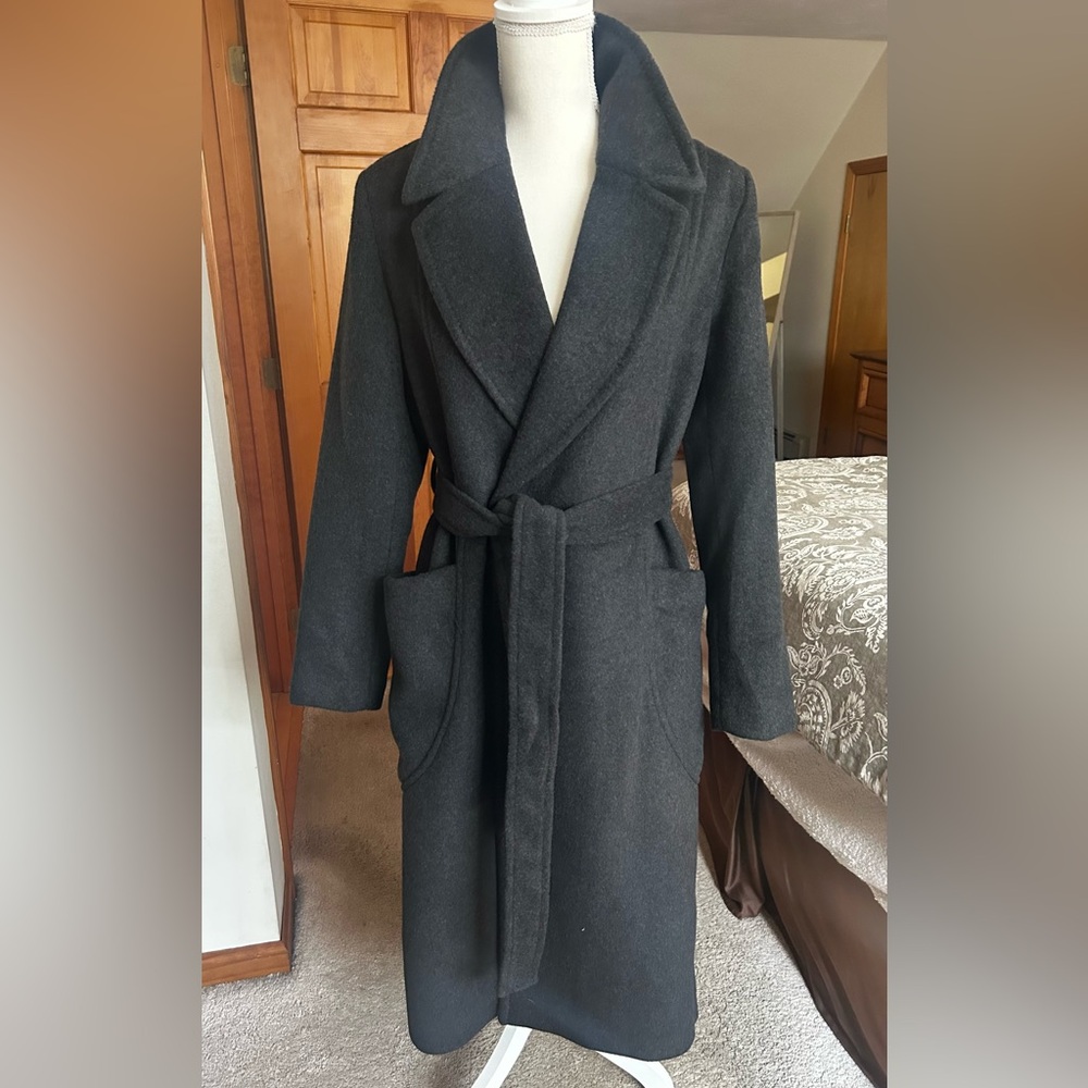 Bernardo Dark Gray Double Breasted Tie Waist Trench Coat Size Medium - Picture 3 of 11